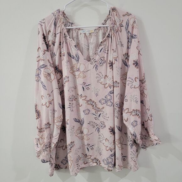 C And C California Womens Top Size 3X Pink Floral Boho Feminine - Picture 1 of 7
